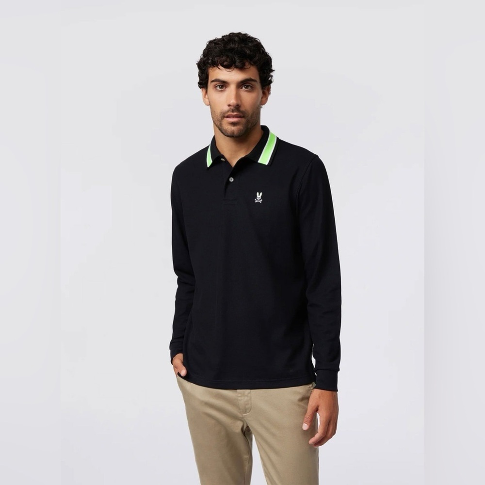 Psycho Bunny Lorenzo blue green long sleeve Polo shirt 4